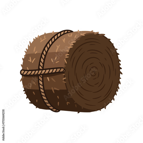 Round Hay Bale Tied with Rope Farm Agriculture Rustic Illustration