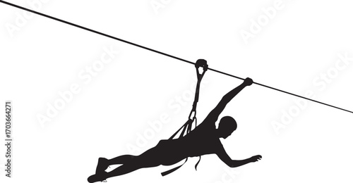 Silhouette of a Person on a Zip Line Adventure Activity with Transparent Background for Stock Illustration