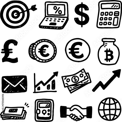 sketch of financial symbols a...