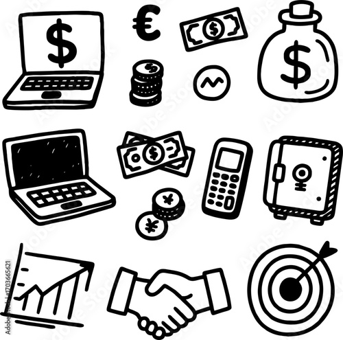 sketch of financial symbols a...