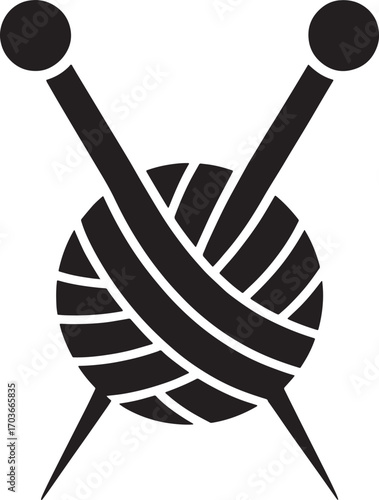 Yarn Ball and Knitting Needles Silhouette Vector Illustration for Craft and Hobby Projects