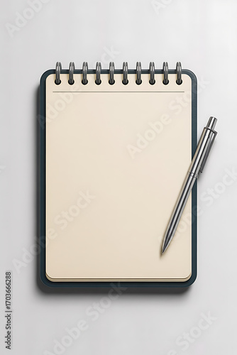 Blank spiral-bound notebook and pen.
