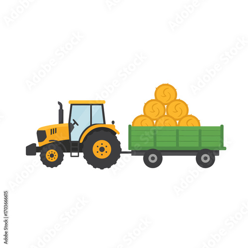 Tractor with Hay Bales Agriculture Farming Harvesting Rural Scene