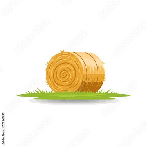 Hay Bale on Grass Field Farm Agriculture Icon Vector Illustration