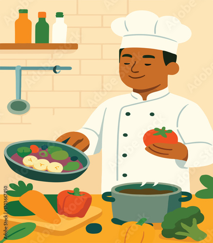 chef with vegetables
