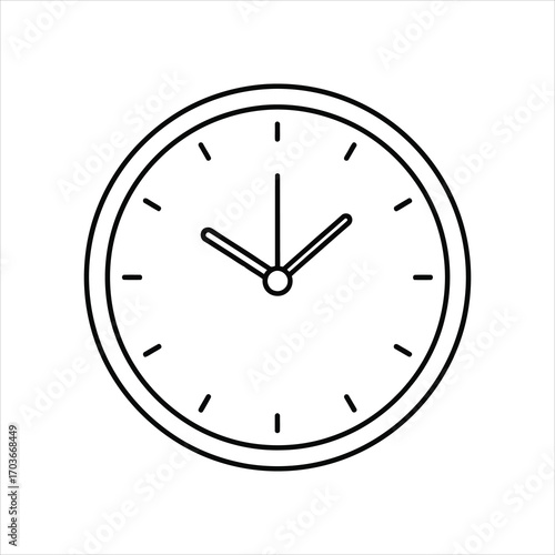 Simple black line drawing of a clock face with hands pointing to 10 and 2 time watch