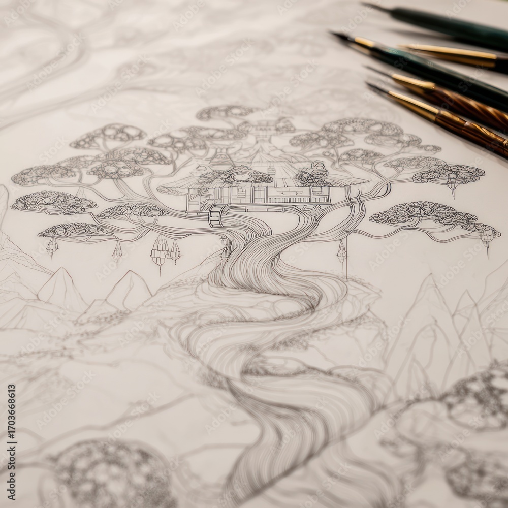 Obraz premium Fantasy treehouse sketch