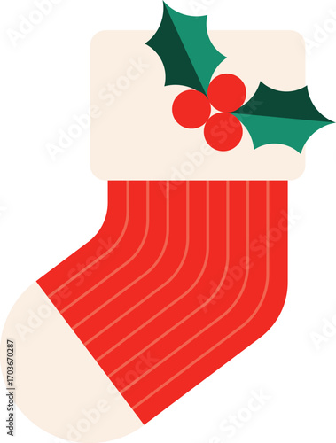 Cute Christmas stocking vector illustration, perfect for holiday decorations, festive cards, seasonal clipart, winter design projects, and greeting templates.
