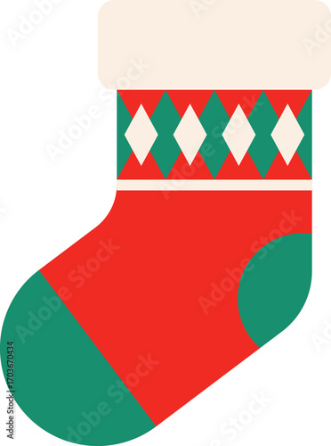 Cute Christmas stocking vector illustration, perfect for holiday decorations, festive cards, seasonal clipart, winter design projects, and greeting templates.