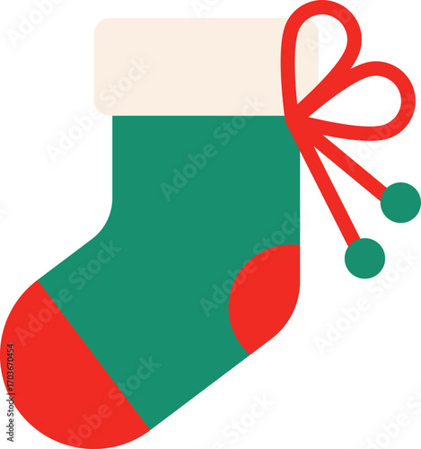 Cute Christmas stocking vector illustration, perfect for holiday decorations, festive cards, seasonal clipart, winter design projects, and greeting templates.