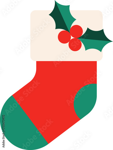 Cute Christmas stocking vector illustration, perfect for holiday decorations, festive cards, seasonal clipart, winter design projects, and greeting templates.
