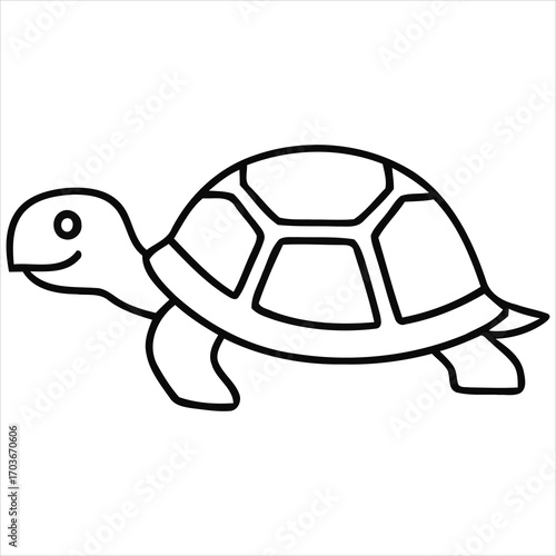 Simple black outline cartoon turtle with segmented shell and smiling face tortoise reptile