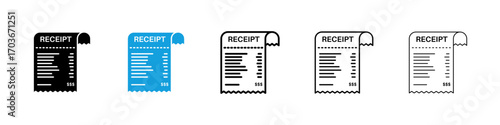 Paper check receipt Icon collection for web design