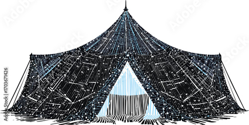 Large Circus Tent with Dark Circuit Board Pattern and Illuminated Entrance event entertainment.