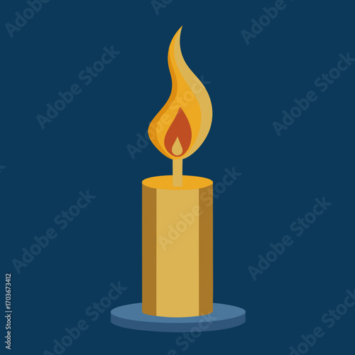 Burning candle illustration with flame and light icon