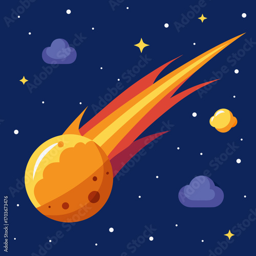 Rocket launching in space with stars moon and planets background cartoon vector illustration