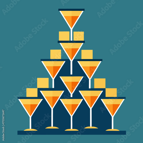 set of wine glasses and assorted drinks illustration