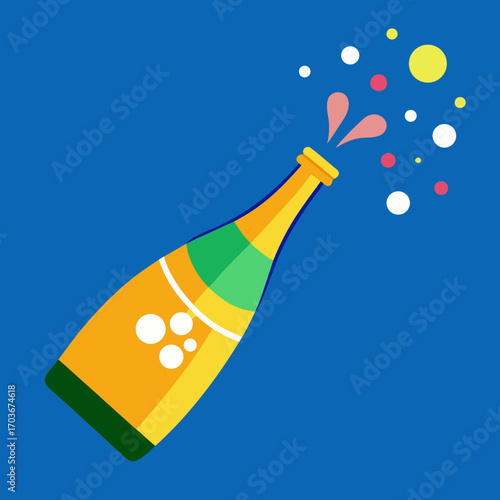 Champagne Celebration: A celebratory illustration of a champagne bottle with bubbles on a blue background. This image evokes a sense of festive joy and represents moments of triumph.