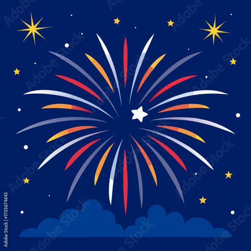 Fireworks in Night Sky: Vibrant fireworks explode against a midnight-blue canvas, painting the night with streaks of color, celebrating joy, excitement, and special events.