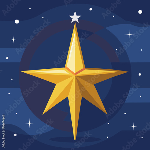 Celestial Star: A radiant golden star is shown against a dark blue night sky, exuding a sense of wonder and magic.