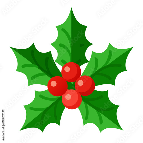 Festive Holly Berry : A vibrant illustration of the festive season, featuring a classic sprig of holly with lush green leaves and bright red berries, evoking warmth and cheer.