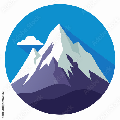 Peak Icon: A simple yet evocative illustration of a towering mountain peak, with clean lines and a vivid color palette, symbolizing strength, challenge, and the beauty of the natural world.