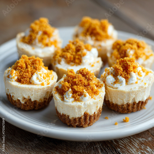 Mini Cheesecake Bites with Crumble Topping on Plate