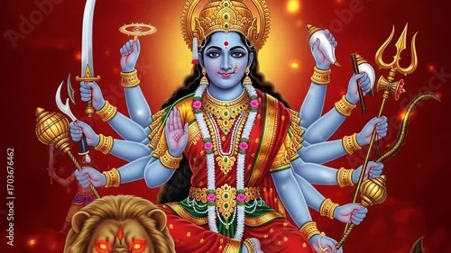 Wallpaper Mural Silhouette of Goddess Durga on Lion .Goddess Durga Riding Lion ,Hindu Deity Durga Mata .Divine Close-Up of Hindu Goddess Durga. Sacred Feminine Power Durga Devi ,Goddess Durga Divine Face Art ... See  Torontodigital.ca