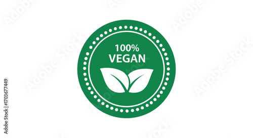 Green circular vegan certification seal with leaves.