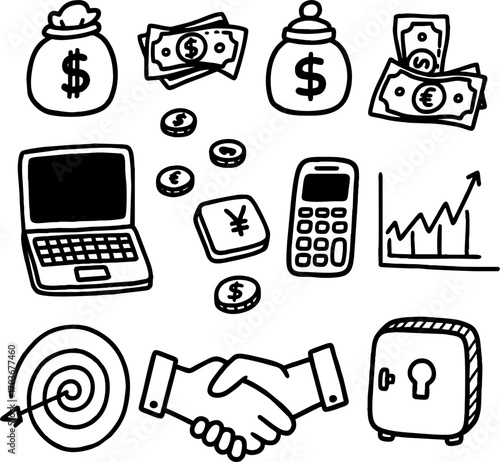 sketch of financial symbols a...