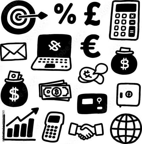 sketch of financial symbols a...