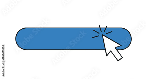 Blue rectangular button with cursor clicking, indicating online interaction.