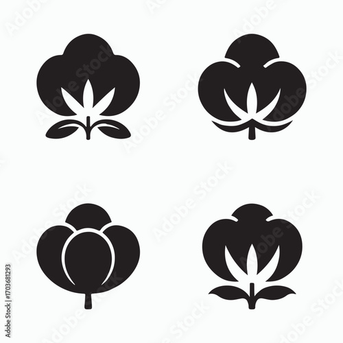 Cotton plant solid icons set pack