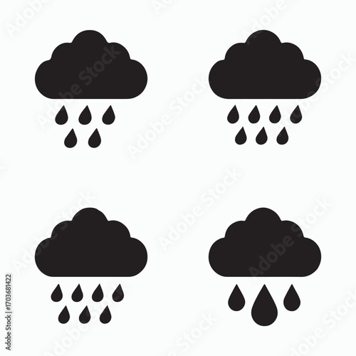 Rain cloud with drops solid icons set