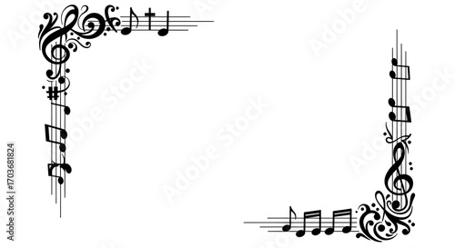 Elegant Musical Note Corner Borders Design for Decorative Frames and Creative Projects