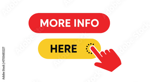 Red hand pointing at the "HERE" button, offering more information in a digital interface.