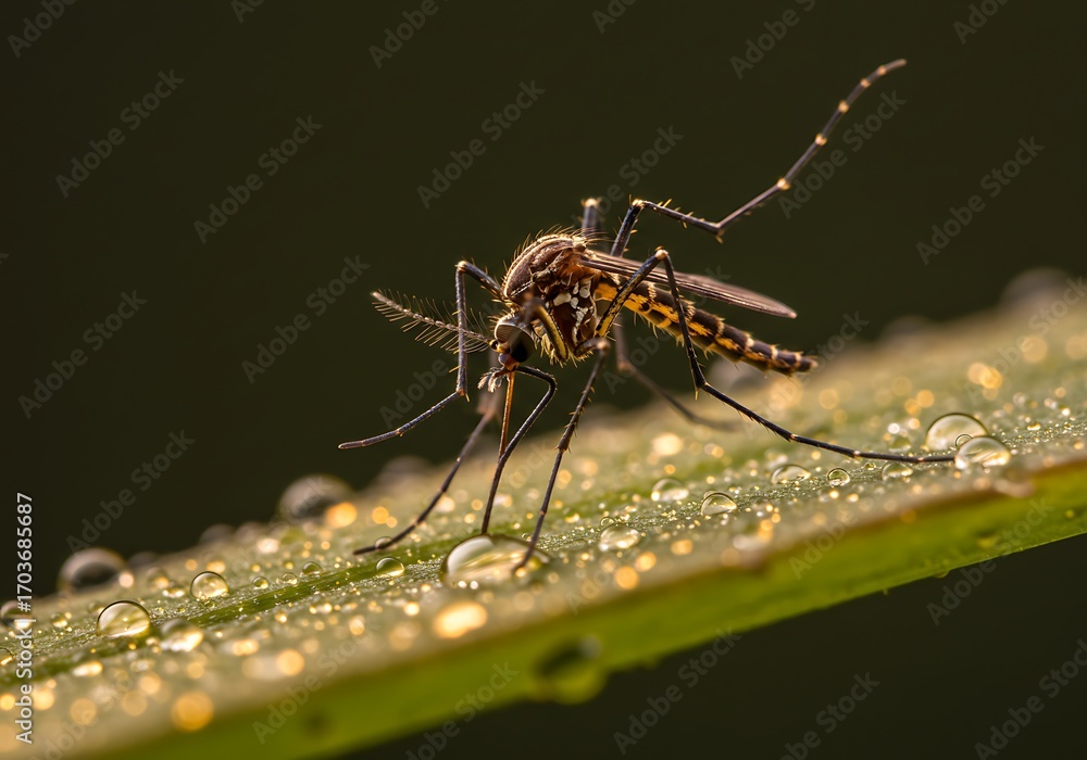 Fototapeta premium Mosquito's Morning Dew: A Macro Portrait