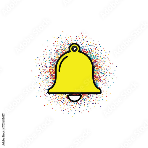 vector bell icon , Illustration of a yellow bell with a confetti on transparent background