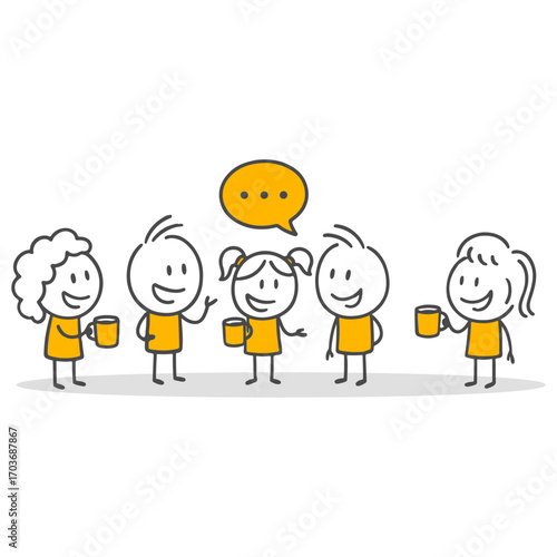 A Cheerful Illustration of Team Members Chatting During an Office Break.