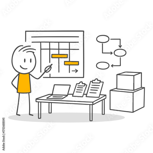 An Organized Workspace Illustration Representing Project Tracking and Time Management.