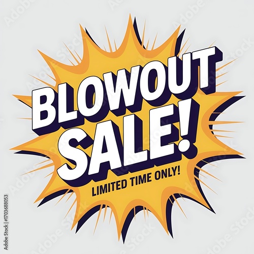 Explosive yellow starburst graphic announcing a blowout sale with text limited time only