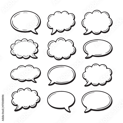 Black and white cartoon speech bubbles with blank space message dialog