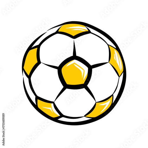 Stylized yellow soccer ball graphic design on black background