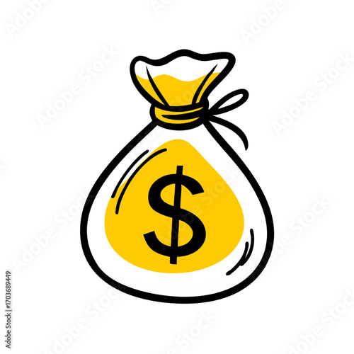 Yellow money bag with dollar sign on black background