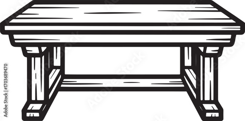 Classic Wooden Table Icon for Dining or Work Black Silhouette on Transparent Background Vector