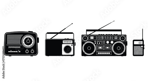 Retro and modern radios and boombox collection vintage audio devices for nostalgic music listening vector