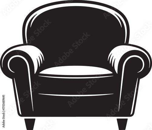 Comfortable Armchair Silhouette with Cushions and Legs Vector Illustration on Transparent
