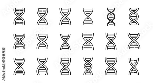 Diverse hand-drawn dna double helix structures for scientific and medical concepts collection vector