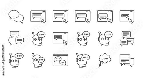 Collection of hand drawn chat bubbles and communication icons representing online discussion vector