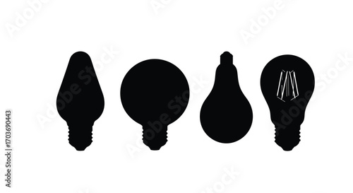 Set of four silhouette light bulbs diverse shapes and forms artistic design vector